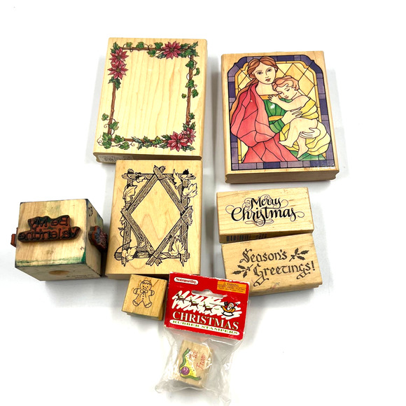 Vintage Lot Rubber Stamps Crafting Junk Journaling Christmas Stained Glass - Picture 1 of 12